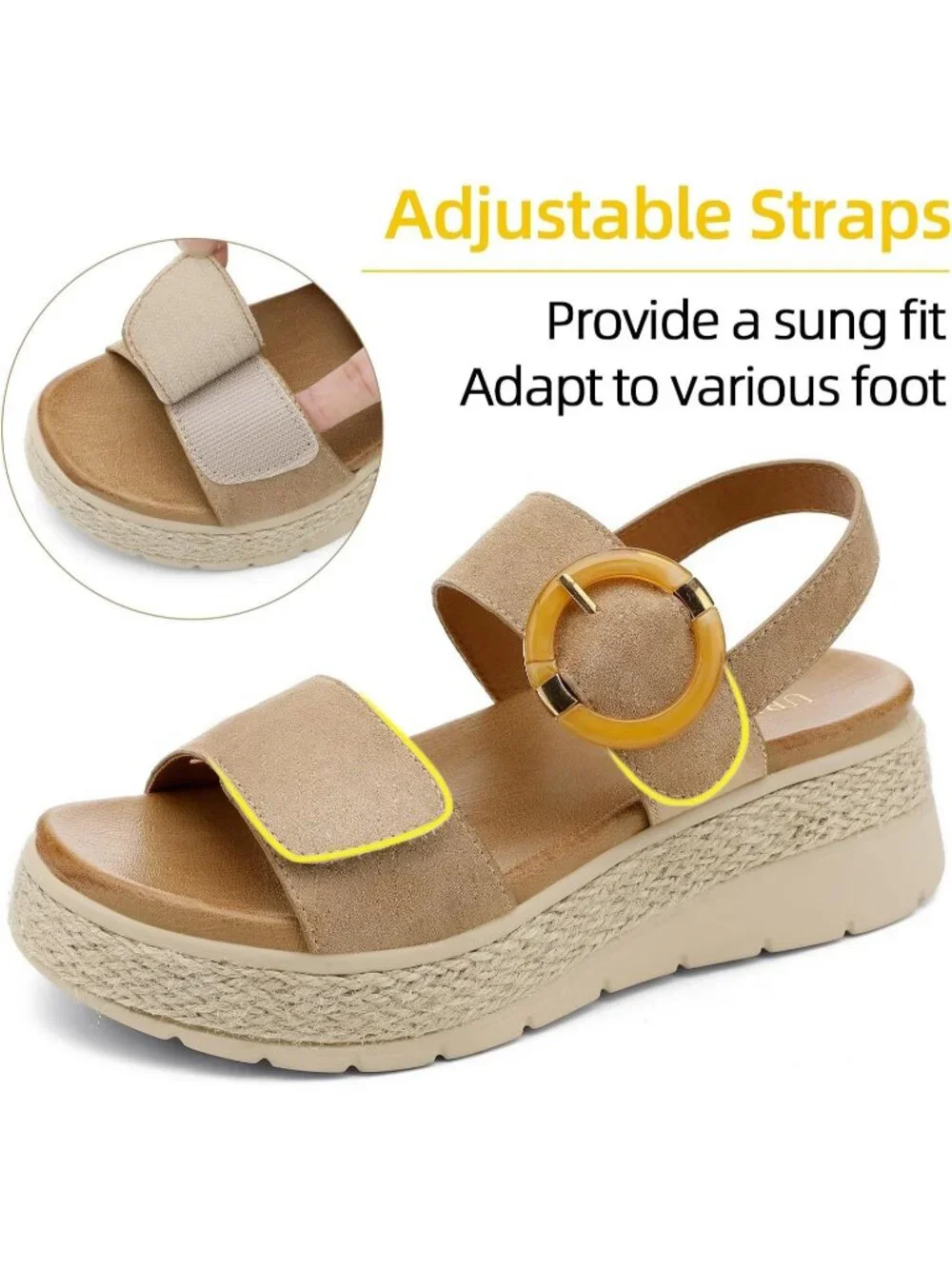 Women's Khaki Comfortable Solid Espadrille Low Wedge Heel Platform Sandal Shoes
